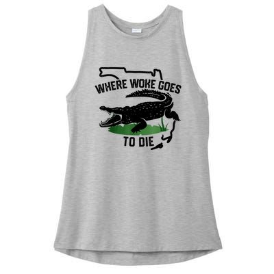 Florida Is Where Woke Goes To Die Crocodile Alligator Ladies PosiCharge Tri-Blend Wicking Tank