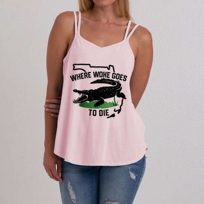 Florida Is Where Woke Goes To Die Crocodile Alligator Women's Strappy Tank