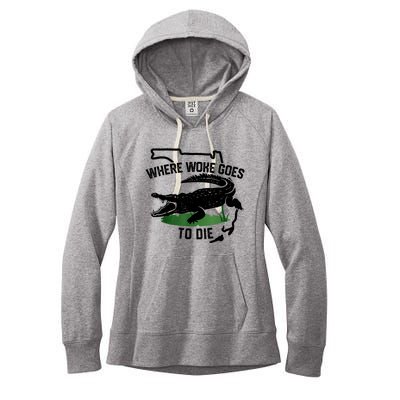 Florida Is Where Woke Goes To Die Crocodile Alligator Women's Fleece Hoodie