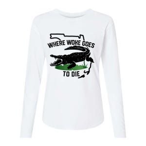 Florida Is Where Woke Goes To Die Crocodile Alligator Womens Cotton Relaxed Long Sleeve T-Shirt