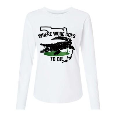 Florida Is Where Woke Goes To Die Crocodile Alligator Womens Cotton Relaxed Long Sleeve T-Shirt