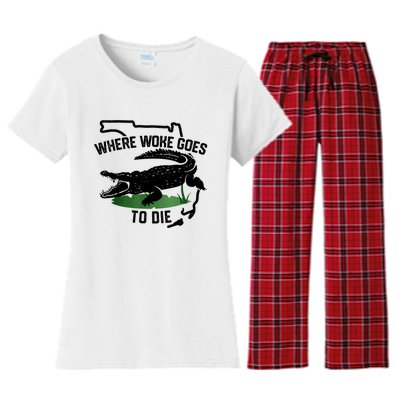 Florida Is Where Woke Goes To Die Crocodile Alligator Women's Flannel Pajama Set