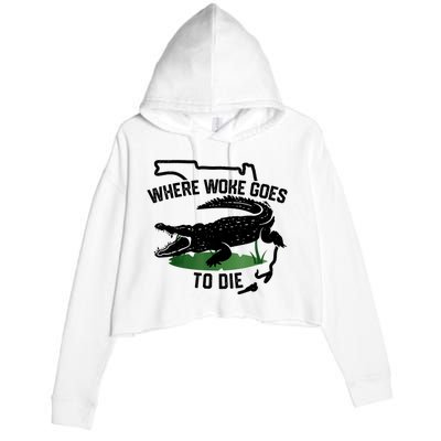 Florida Is Where Woke Goes To Die Crocodile Alligator Crop Fleece Hoodie