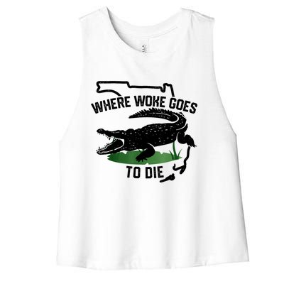 Florida Is Where Woke Goes To Die Crocodile Alligator Women's Racerback Cropped Tank