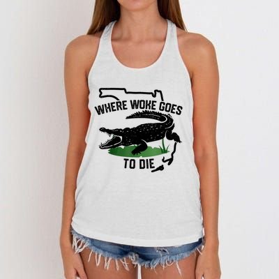 Florida Is Where Woke Goes To Die Crocodile Alligator Women's Knotted Racerback Tank