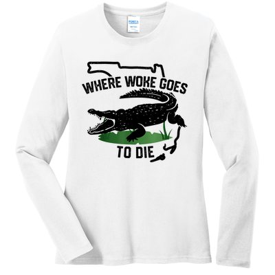 Florida Is Where Woke Goes To Die Crocodile Alligator Ladies Long Sleeve Shirt