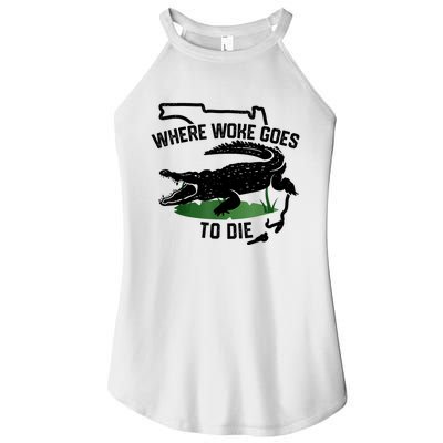 Florida Is Where Woke Goes To Die Crocodile Alligator Women's Perfect Tri Rocker Tank