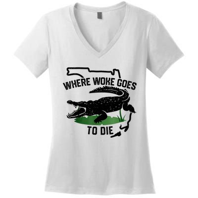 Florida Is Where Woke Goes To Die Crocodile Alligator Women's V-Neck T-Shirt