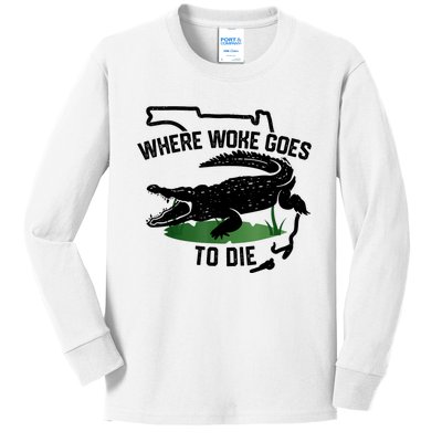 Florida Is Where Woke Goes To Die Crocodile Alligator Kids Long Sleeve Shirt