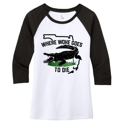 Florida Is Where Woke Goes To Die Crocodile Alligator Women's Tri-Blend 3/4-Sleeve Raglan Shirt