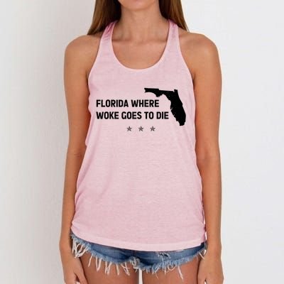 Florida Is Where Woke Goes To Die Funny Women's Knotted Racerback Tank