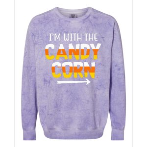 Funny Im With Candy Corn Halloween Matching Couples Colorblast Crewneck Sweatshirt