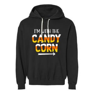 Funny Im With Candy Corn Halloween Matching Couples Garment-Dyed Fleece Hoodie