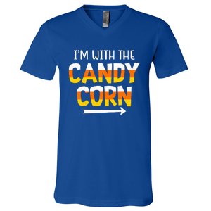 Funny Im With Candy Corn Halloween Matching Couples V-Neck T-Shirt