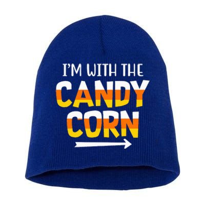 Funny Im With Candy Corn Halloween Matching Couples Short Acrylic Beanie