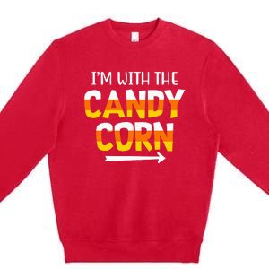 Funny Im With Candy Corn Halloween Matching Couples Premium Crewneck Sweatshirt