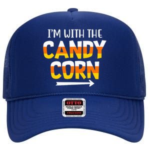 Funny Im With Candy Corn Halloween Matching Couples High Crown Mesh Back Trucker Hat