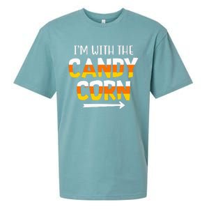 Funny Im With Candy Corn Halloween Matching Couples Sueded Cloud Jersey T-Shirt