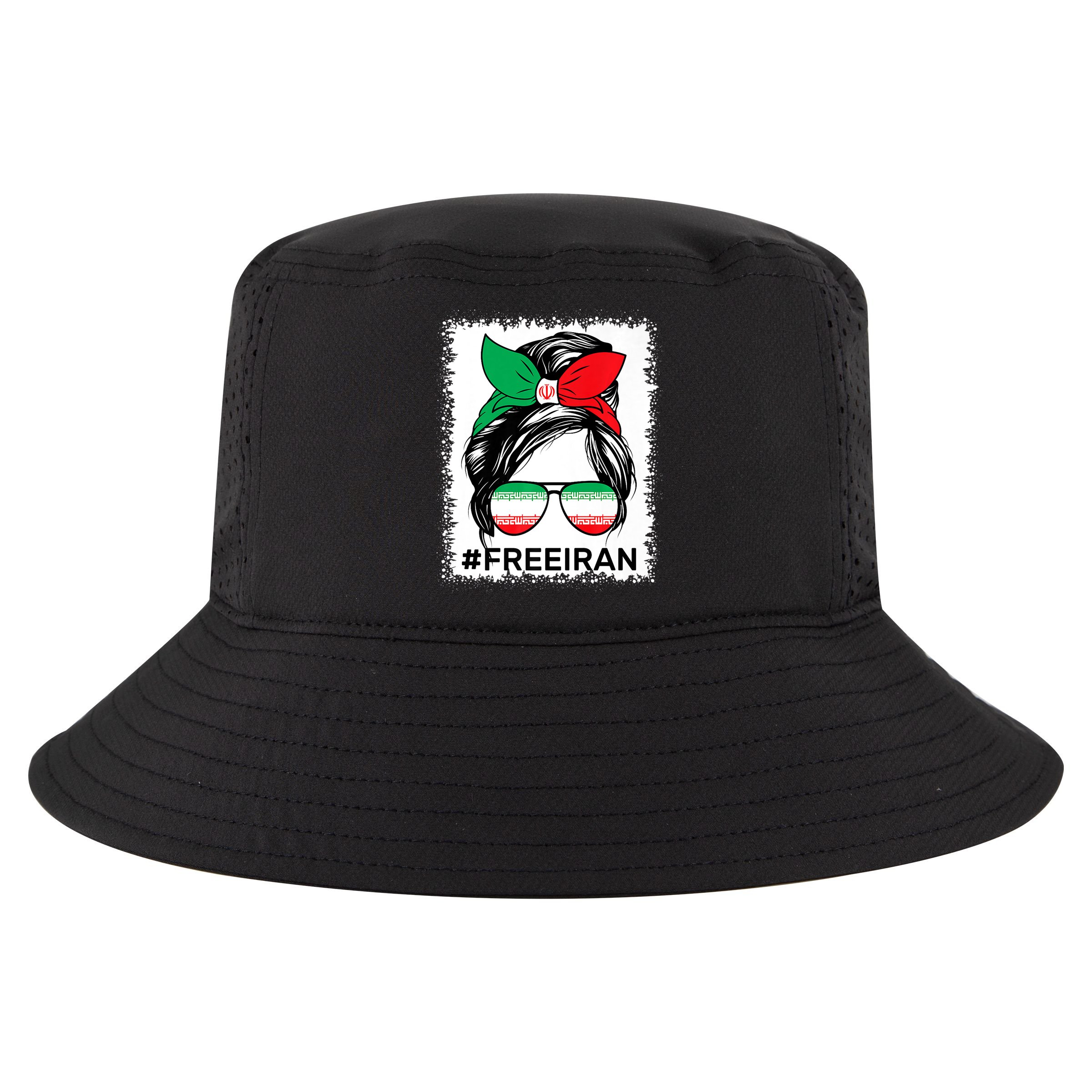Free Iran Women Life Freedom Bleached Messy Bun Iranian Flag Cool Comfort Performance Bucket Hat