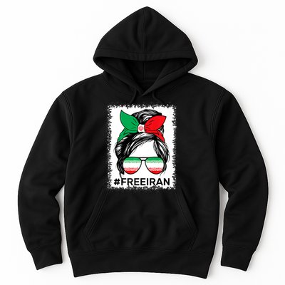 Free Iran Women Life Freedom Bleached Messy Bun Iranian Flag Hoodie