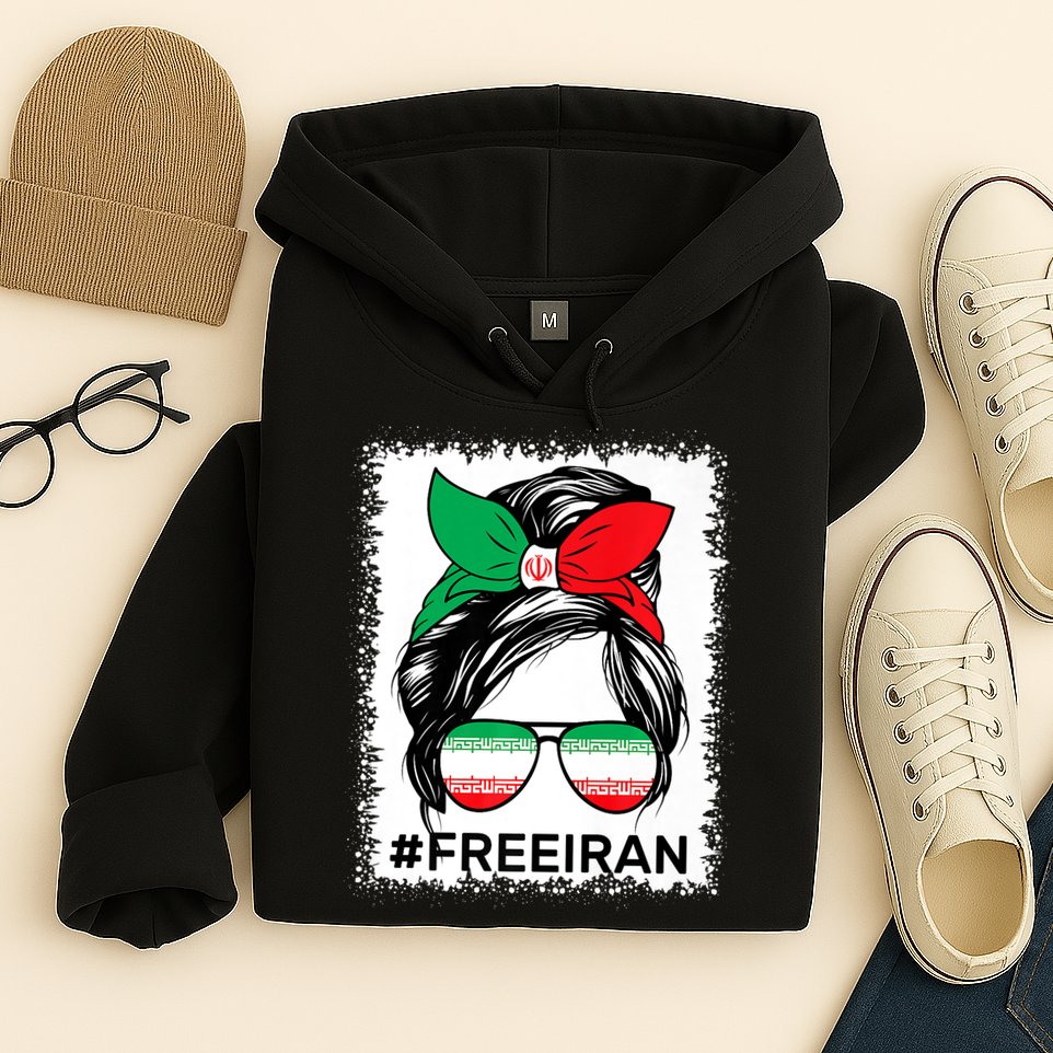 Free Iran Women Life Freedom Bleached Messy Bun Iranian Flag Hoodie