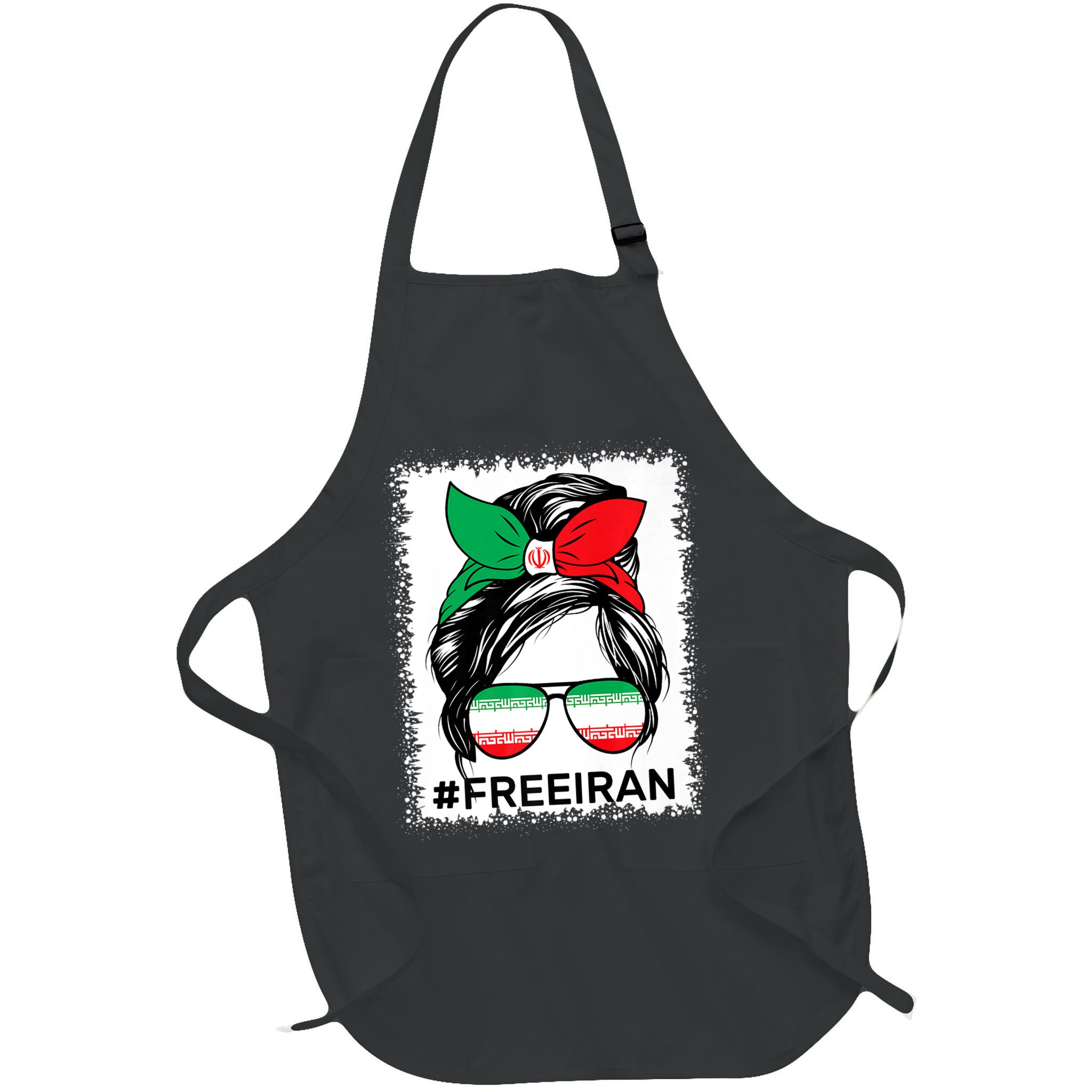Free Iran Women Life Freedom Bleached Messy Bun Iranian Flag Apron