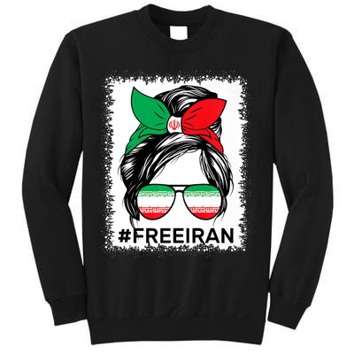 Free Iran Women Life Freedom Bleached Messy Bun Iranian Flag Sweatshirt
