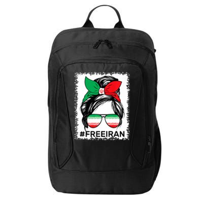 Free Iran Women Life Freedom Bleached Messy Bun Iranian Flag City Backpack