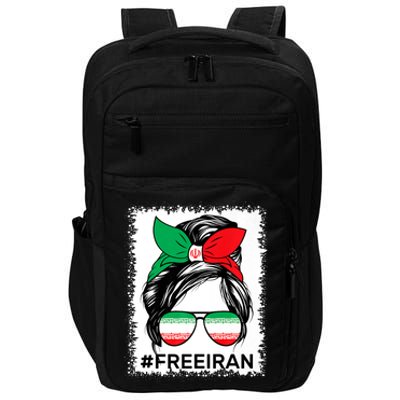 Free Iran Women Life Freedom Bleached Messy Bun Iranian Flag Impact Tech Backpack