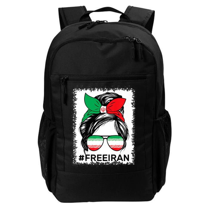 Free Iran Women Life Freedom Bleached Messy Bun Iranian Flag Daily Commute Backpack