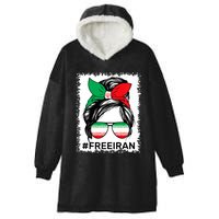 Free Iran Women Life Freedom Bleached Messy Bun Iranian Flag Hooded Wearable Blanket