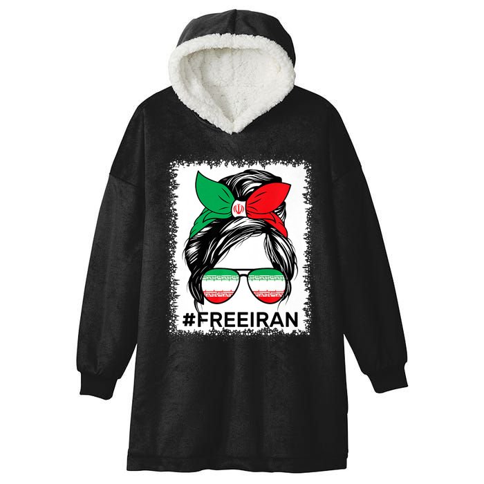 Free Iran Women Life Freedom Bleached Messy Bun Iranian Flag Hooded Wearable Blanket