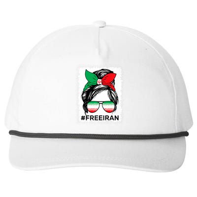 Free Iran Women Life Freedom Bleached Messy Bun Iranian Flag Snapback Five-Panel Rope Hat