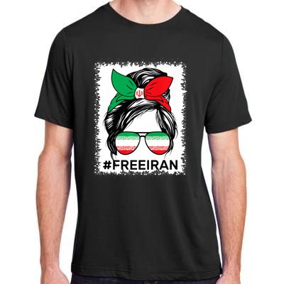 Free Iran Women Life Freedom Bleached Messy Bun Iranian Flag Adult ChromaSoft Performance T-Shirt