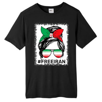 Free Iran Women Life Freedom Bleached Messy Bun Iranian Flag Tall Fusion ChromaSoft Performance T-Shirt