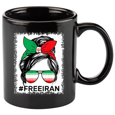 Free Iran Women Life Freedom Bleached Messy Bun Iranian Flag 11oz C Handle Ceramic Mug