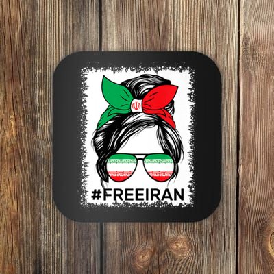 Free Iran Women Life Freedom Bleached Messy Bun Iranian Flag Coaster