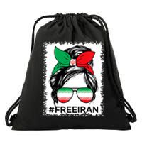 Free Iran Women Life Freedom Bleached Messy Bun Iranian Flag Drawstring Bag