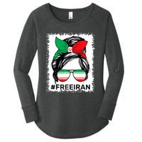 Free Iran Women Life Freedom Bleached Messy Bun Iranian Flag Women's Perfect Tri Tunic Long Sleeve Shirt