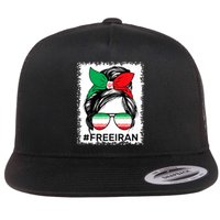 Free Iran Women Life Freedom Bleached Messy Bun Iranian Flag Flat Bill Trucker Hat