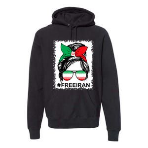 Free Iran Women Life Freedom Bleached Messy Bun Iranian Flag Premium Hoodie