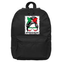 Free Iran Women Life Freedom Bleached Messy Bun Iranian Flag 16 in Basic Backpack