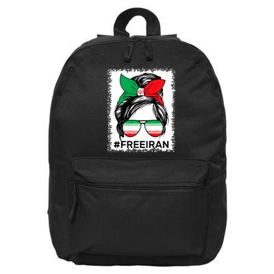 Free Iran Women Life Freedom Bleached Messy Bun Iranian Flag 16 in Basic Backpack