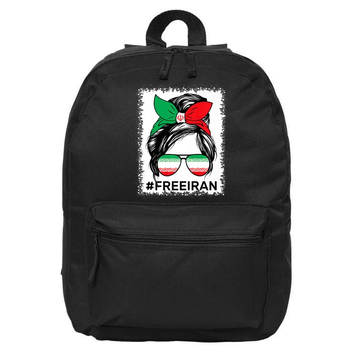 Free Iran Women Life Freedom Bleached Messy Bun Iranian Flag 16 in Basic Backpack