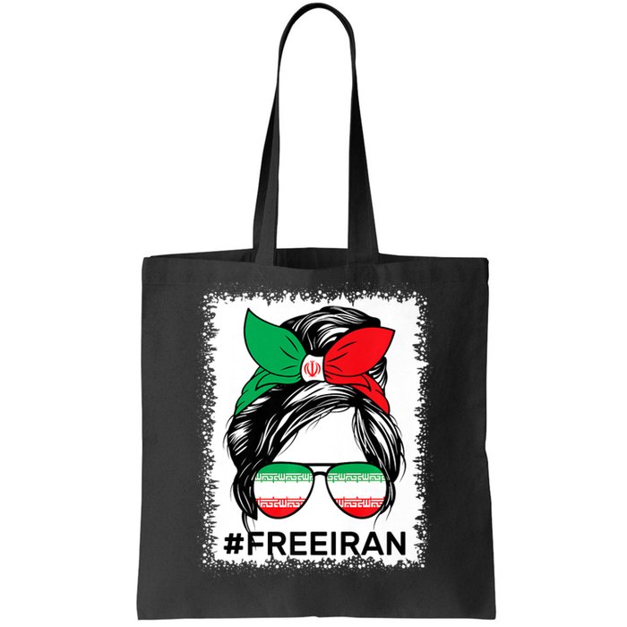 Free Iran Women Life Freedom Bleached Messy Bun Iranian Flag Tote Bag