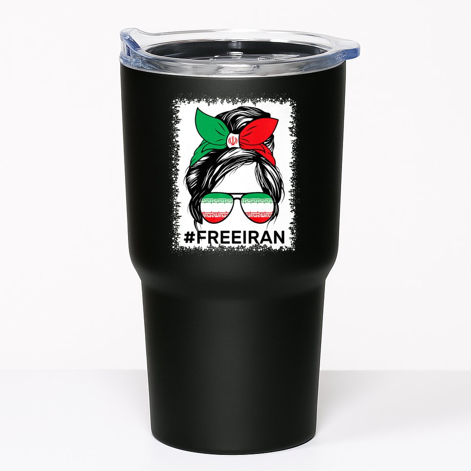 Free Iran Women Life Freedom Bleached Messy Bun Iranian Flag Tumbler