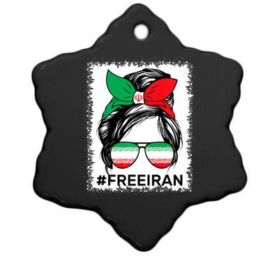 Free Iran Women Life Freedom Bleached Messy Bun Iranian Flag Ceramic Star Ornament