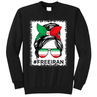 Free Iran Women Life Freedom Bleached Messy Bun Iranian Flag Tall Sweatshirt