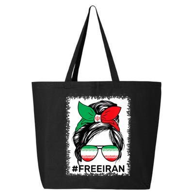 Free Iran Women Life Freedom Bleached Messy Bun Iranian Flag 25L Jumbo Tote