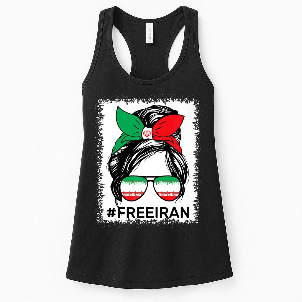 Free Iran Women Life Freedom Bleached Messy Bun Iranian Flag Womens Tank Top